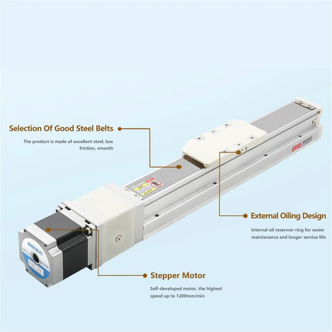 Industrial Ball Screw Linear Stage With Fully Enclosed Module And 1000mm Travel Distance For Pro Automation Projects featuring stepper motor and external oiling design.