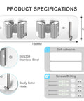Heavy Duty Wall Mount Mop And Broom Holder 2 Pack With 2 In 1 No Drill And Screw Installation Stainless Steel Organizer Rack With Hooks Rustproof SUS304 Silver dimensions and details