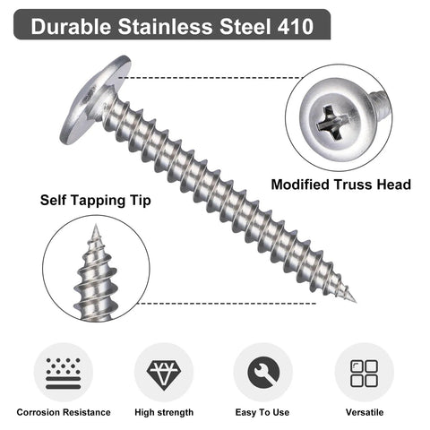 Size Eight Modified Truss Head Wood Screws Set Stainless Steel 410 Self Tapping Assortment 165 Pieces For DIY Projects.