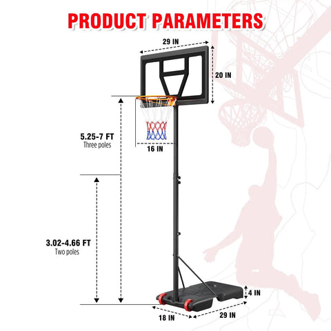 Product parameters of Kids Adjustable Basketball Hoop System Portable 3 To 7 Ft For Backyard Driveway Or Indoor Play