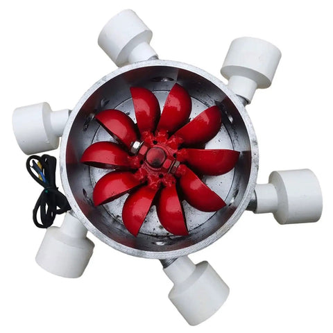 3000W Water Turbine Generator For Micro Hydroelectric Power with 6 tubes, 220V, for camping, featuring red blades and white housing