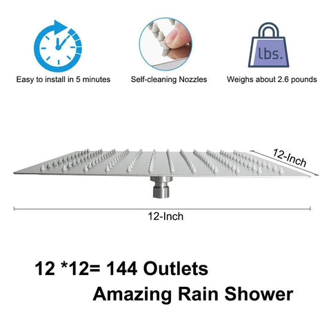 Ultra Thin 12 Inch Square Rain Shower Head With High Flow Stainless Steel For Full Body Coverage, Brushed Nickel Finish side view