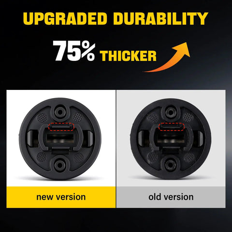 Comparison of new and old Mazda Keyless Ignition Knob and Push Start Button Replacement Kit, highlighting 75% thicker new version.