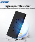 Matte Black Standard Decorator Electrical Wall Receptacle Outlet 15A 125V NEMA 5-15R showing impact resistance