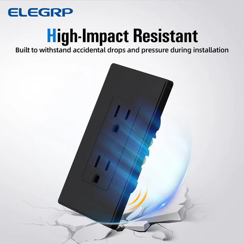 Matte Black Standard Decorator Electrical Wall Receptacle Outlet 15A 125V NEMA 5-15R showing impact resistance