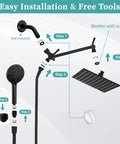 Illustrated steps to install 8 Inch Matte Black Rain Shower Head For Wide Coverage And Powerful Water Flow Dope Easy Install Durable Stainless Steel Shower Head Modern Bathroom Upgrade Rainfall Shower Experience