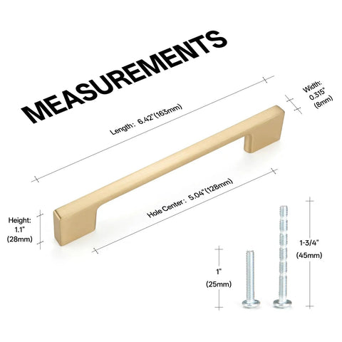 10 Pack Classic Cupboard Cabinet Handles For Modern Kitchen Drawers Pulls Brushed Brass Sleek 5 Inch Length 128mm Measurements
