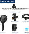 High Pressure Shower Head With Hose And Handheld Spray 3 Settings Push Button Flow Control 8 Inch Matte Black Stainless Steel Rain Shower Combo package contents.