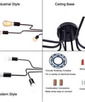 Black Sputnik Ceiling Light Fixture With Eight Adjustable Arms Industrial Semi Flush Mount Chandelier components displayed