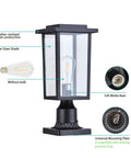 Outdoor Post Light 2 Pack Exterior Pole Lanterns With E26 Base Waterproof Matte Black Finish for patio and garden display.
