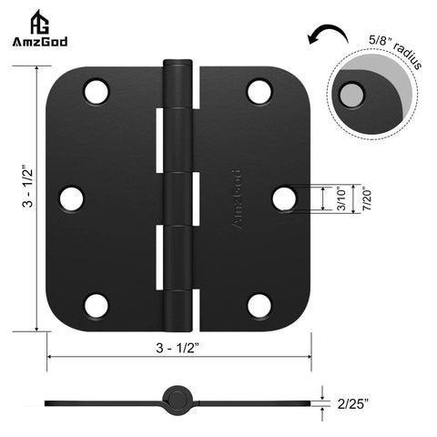 Matte Black Door Hinges Pack Of Thirty Interior Hinges With Five Eighths Radius Corners And Six Holes Includes Two