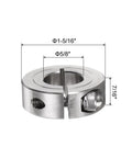 Four Pack Five Eighth Inch Split Clamp-On Shaft Collars With One And Five Sixteenths Inch Outer Diameter And Seven Sixteenths Inch Width 304