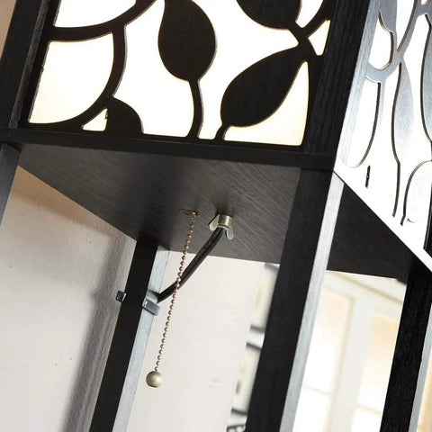 Close-up of Dope Tower Floor Lamp With Shelves And USB Ports emphasizing decorative light design and pull chain.