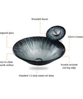 USZWBY 18'' Tempered Glass Vessel Sink,Starlight Design Artistic Bathroom Vessel Sink,Above Counter Basin Bowl with Waterfall Faucet features.