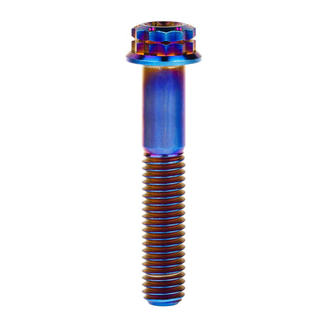 Titanium Flange Bolts 12 Point Head M10 X 40mm Pack Of 4 Burnt Blue Grade 5 Titanium Alloy, side view, 12 point socket compatible