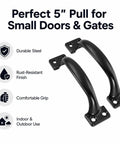 Beefy Heavy Duty 5 Inch Black Steel Gate Handle Pulls For Wooden Fence Barn Shed And Garage Doors 2 Pack Durable Solid Steel Construction For Everyday Use Kit, two black handles