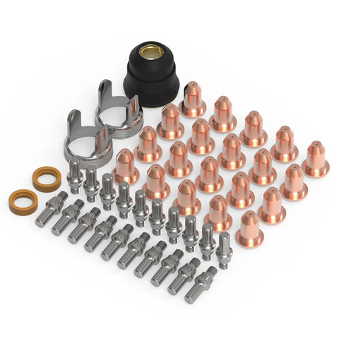 45 Pc IPT40 Plasma Cutter Torch Consumables Kit Includes 20 Electrodes, 20 Nozzles 0.035, 2 Brackets, 1 Outer Nozzle Shield Cup, 2 Diffusers