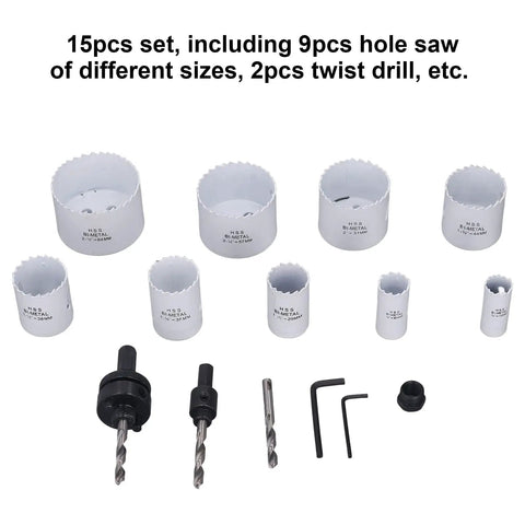 Top Tier 15 Piece Hole Saw Kit With Twist Drills For Wood And Metal High Speed Steel Cutting Tools Hex Wrenches Plus Guide And Storage Box To Make Hard Tasks Easy Peasy Every Single Time, 15pc set