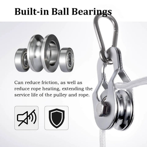 Heavy Duty Pulley System Kit Open Pulley Block With 32Foot Nylon Rope And Hooks For Easy Lifting And DIY Projects Durable Steel Construction Chrome Plated Finish, built-in ball bearings