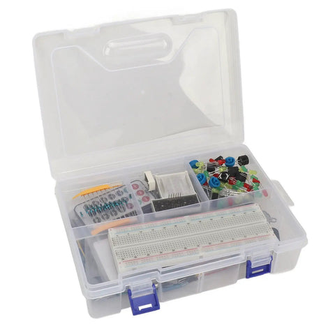 Electronic Components Starter Kit With Basic Repair Tools And Stepper Motor Servo For R3 Projects Packed With Wireless Communication Modules And Identity Authentication Features For Quick Hands On Learning, plastic case open