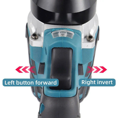 Cordless Electric Rivet Nut Gun Set With 5.2Ah Battery control panel showing forward and invert buttons, ergonomic design for heavy duty use.