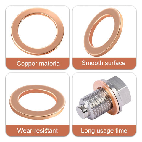 15 Pack 14mm Copper Oil Drain Plug Gaskets, Copper Crush Washers For Auto Seals, corrosion resistant durable oil plug washers