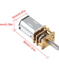 GA12 N20 12V 100RPM Gear Motor With Reducer N20 Reduction Gear Motor showing dimensions and metal gears