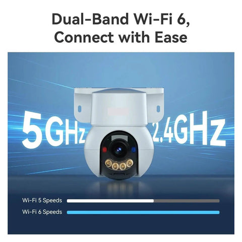 8MP IP camera with dual-band Wi-Fi 6 connectivity, showing connection speeds for optimal performance and surveillance.