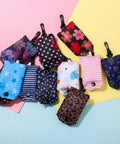 Foldable Reusable Grocery Tote Bags Six Pack for Easy Shopping and Travel Totally Lightweight 190T Polyester in colorful patterns