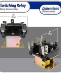 Heavy Duty DPDT Relay For HVAC Fan Control, 208-240V Coil, dimensions 2 by 2 inches, with mounting brackets, side view.