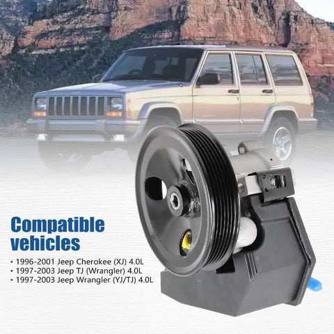 Jeep Cherokee Wrangler TJ 4.0L Power Steering Pump With Pulley Heavy-Duty Hydraulic Pump Replacement For 1996-2003 Jeep Models