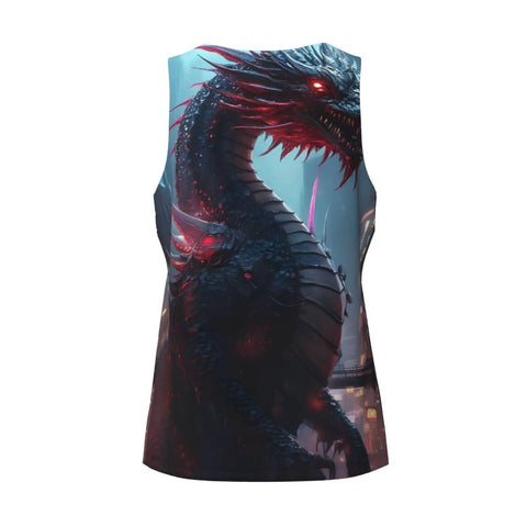 Men's Quick Dry Workout Tank Top With Dope Mechanical Dragon Print Sleeveless Athletic Tee showing back view with vibrant dragon design.
