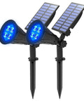 Blue Solar Spotlight Kit Two Pack Outdoor Landscape Lighting IP65 Waterproof 200LM Adjustable Auto On Off Quick Set