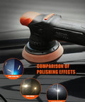 5 Pc 5 Inch Orbital Polisher Pads Set With 1 Microfiber Buffing Pad For Car Detailing, machine demonstrating polishing effects
