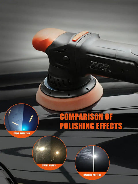 5 Pc 5 Inch Orbital Polisher Pads Set With 1 Microfiber Buffing Pad For Car Detailing, machine demonstrating polishing effects
