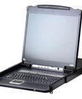 Rock Solid 16 Port 19 Inch LCD KVM Over IP Switch With USB And PS2 VGA Ports Built For IT Crews Seeking Knockout Remote Server Control Flow, showcasing a pull-out console with keyboard and LCD.