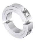 Double Split Shaft Collar Clamp For One And Quarter Inch Shaft Two Piece Aluminum Alloy Clamp With Two And One Sixteenth Inch Outer Diameter And One Half Inch Thickness Set Screw Lock For Secure Precise Positioning, close-up
