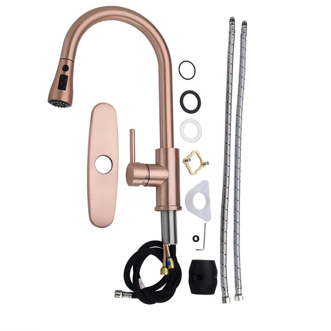 Copper Rose Gold Kitchen Faucet For Deck Mount With Three Way Spray Pause Setting Lead Free 304 Stainless Steel and accessories
