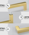 Brushed Brass Cabinet Pulls 4 Inch Square Bar Drawer Handles Pack Of 10 Sturdy Stainless Steel Gold Finish showing connection details