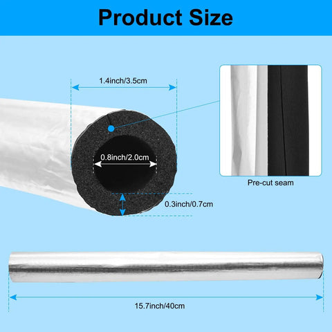 10 Pack Pipe Insulation Foam Tubes Three Quarters Inch Self Adhesive Pre Slit Aluminum Foil Covers product size details