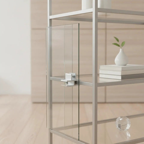 Aluminum Alloy Connector Clip For Glass Display Cabinets And Office Partitions Silver Finish Hardware showing glass panel connection