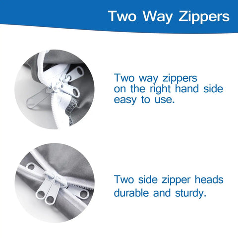 Ultra Soft Microfiber Sleeping Bag Liner With Heavy Duty Two Way Zipper For Hotels And Hostels, close-up of zippers