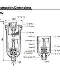 Detailed diagram of Go To Auto Drain Valve For Air Compressors And Pneumatic Systems AD402 Series construction and dimensions