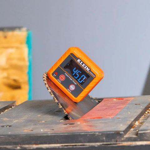 Angle Finder Digital Gauge With Strong Magnetic Base For Quick Conversions Between Degrees, Percent Grade, Inches Per Foot And Millimeters Per Meter on saw blade