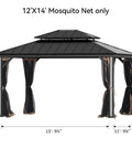 Universal 4 Panel Gazebo Mosquito Netting Replacement With Double Zipper Mesh Sidewalls 12x14 Ft for Patio Canopy Garden