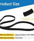 Washer Drive Belt Replaces WPW10388414 W10388414 8183269 W10116915 8182633 8181670 AP6020747 PS11754067 51.1 Inch Total Length 7 Ribs 6 Grooves Beefy Drop In Fit Durable Replacement Belt For Common Front And Top Load Washers. black washer drive belt, 51.1 in x 0.65 in, 7 ribs, 6 grooves