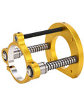 Premium Heavy Duty Router Lift Base For Woodworking Tables featuring gold aluminum body and stainless steel springs for height adjustment.