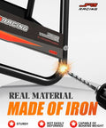 Beefy Universal Dirt Bike Stand, Detachable Powder Coated Anti Slip Steel MX Box For Off Road Maintenance being drilled for iron material strength demonstration