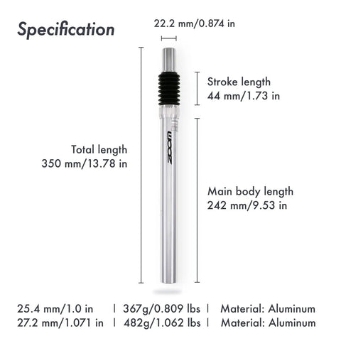 Specifications of Beefed Up Suspension Seatpost For Bike With 40mm Travel And Adjustable Rebound For A Smoother Ride No Clamp Included