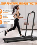 Slick Foldable Treadmill With Bright Led Display And Handy Remote Control Badass Under Desk Walking Pad For Smooth Home Office Cardio Sessions, 2.25HP motor, user running.